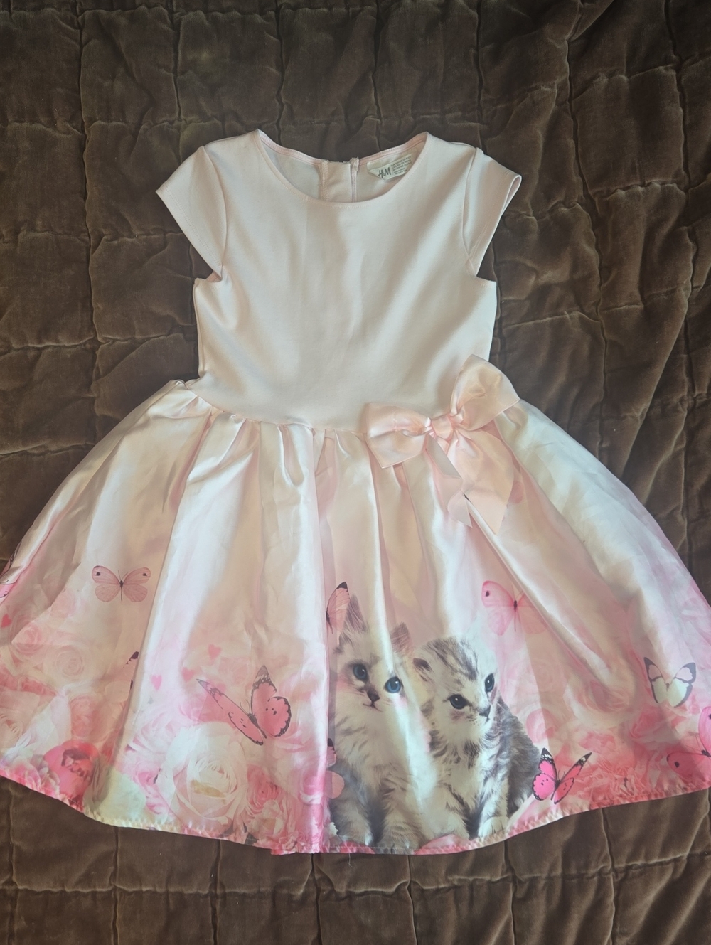H&M White and Pink Kittens & Butterflies Party Dress